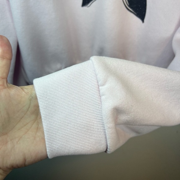 Vinyl Icons Women's Big Bow Sweatshirt Pink Black Fleece Cropped Cozy Chic Small - Picture 4 of 12